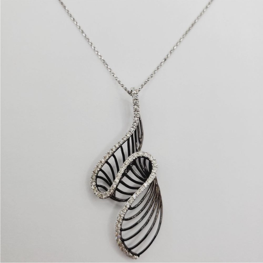14k Solid White / Black Gold Genuine Round Diamond Swirl Pendant Necklace - Picture 7 of 10